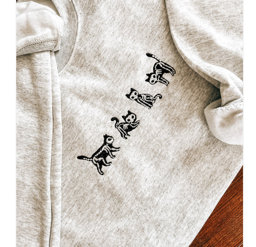 Ellie Jade Co Skelly Cat Crewneck Sweatshirt | Unisex Ash Gildan Graphic Sweatshirt - Witch by Weekend
