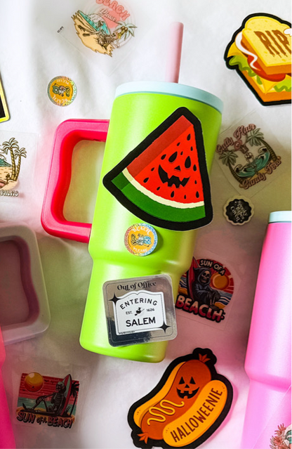 24oz Neon Green Tumbler with Spooky Sticker Sets (DIY)