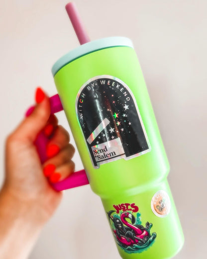 24oz Neon Green Tumbler with Spooky Sticker Sets (DIY)