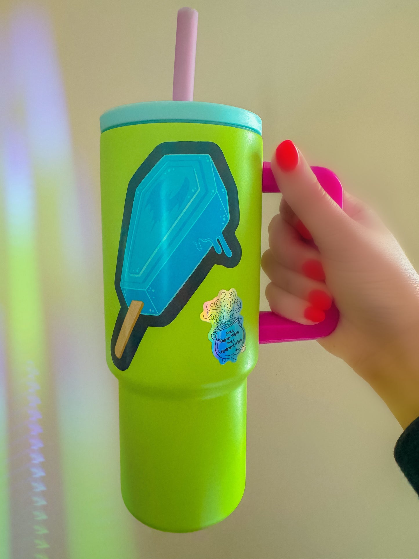 24oz Neon Green Tumbler with Spooky Sticker Sets (DIY)