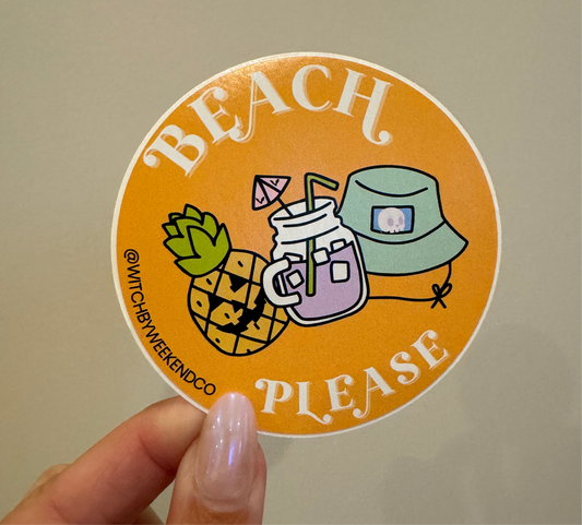 WBW “Beach Please” Sticker | 3-Inch Vinyl Sticker with Gloss Finish