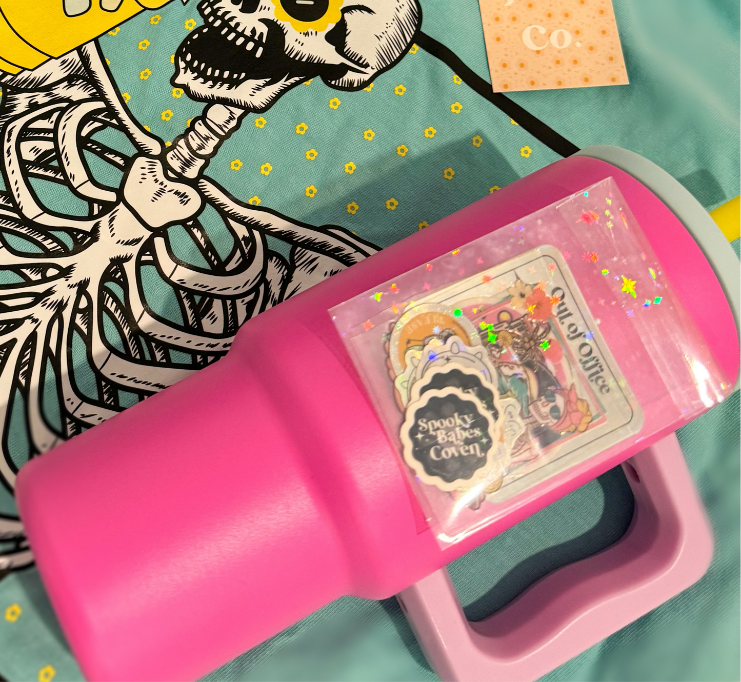 24oz Neon Pink Tumbler with Spooky Sticker Sets (DIY)